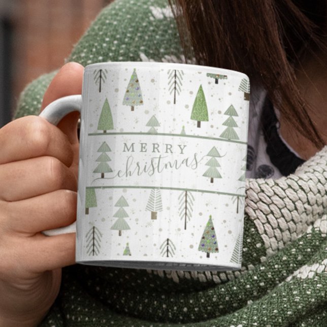 Modern God jul Forest Träd Sage Grönt Kaffemugg (Skapare uppladdad)