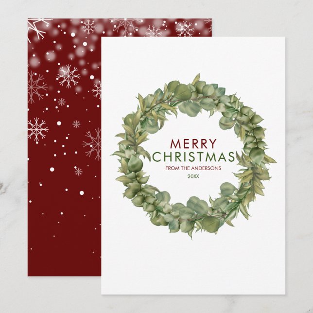 Modern God jul Garland Burgundy Julkort (Fram/baksida)