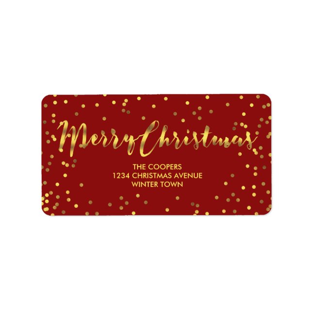 Modern God jul Gold Foil Confetti Red Adressetikett (Framsidan)