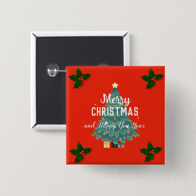 Modern god jul & gott nytt år semester  knapp (Framsida & baksida)