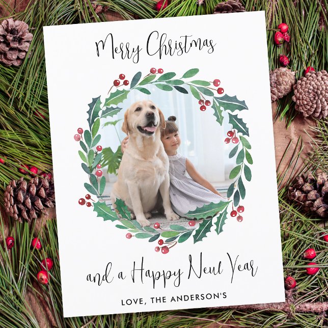 Modern God jul Greenery Wandey Photo to to Helg Vykort (Skapare uppladdad)