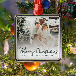 Modern God Jul Grön Skrift Familjefoto Julgransprydnad Metall