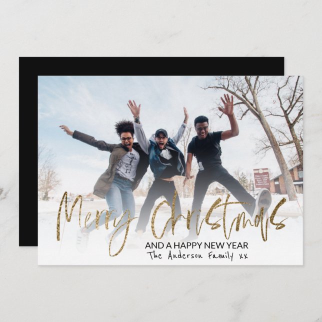 Modern God jul Guld Calligraphy 1 Photo Julkort (Fram/baksida)