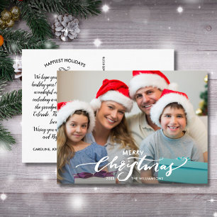 Modern God jul Hand Lettered Family Photo Vykort