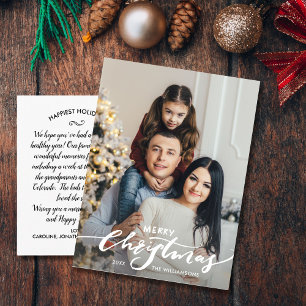 Modern God jul Hand Lettered Family Photo Vykort