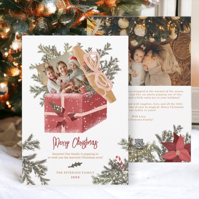 Modern god jul illustration roligt 2-foton julkort (Modern merry Christmas illustration fun 2 photos Holiday Card)