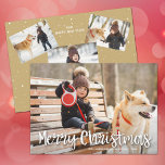 Modern God jul Många Photo Julkort<br><div class="desc">God jul i ett vitt skript och namn i chic med accent för ditt favoritfamiljfoto på framsidan och 3 andra foton på baksidan. Välj Projektionsyta för tyngsta pappra och HD-kvalitet för bästa fotokvalitet.</div>