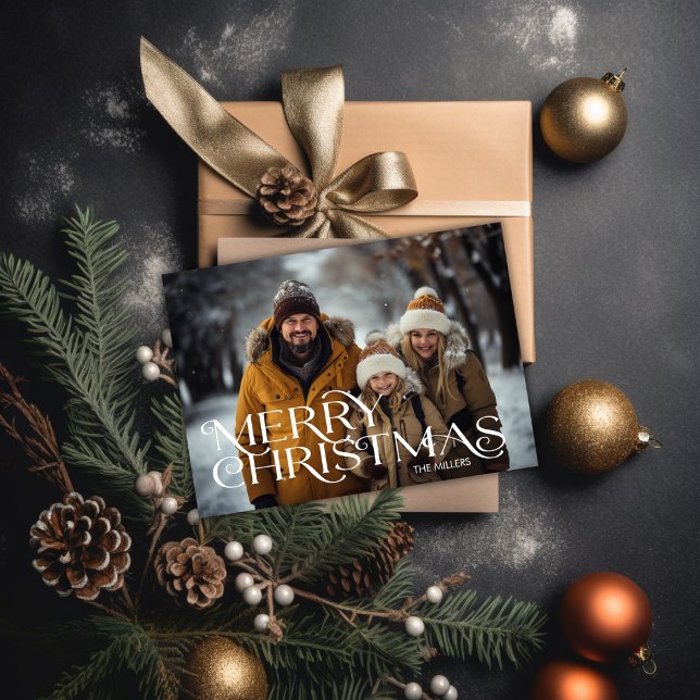 Modern God jul - minimalt 1-foto-Elegant Julkort (Modern Merry Christmas Minimal 1 Photo Elegant Holiday Card)