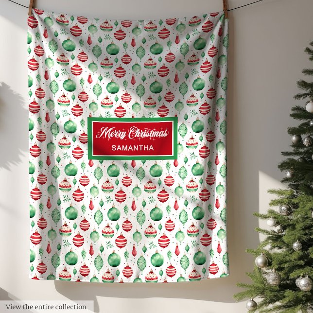 Modern god jul-monogramfilt fleecefilt (Modern watercolor merry Christmas monogram blanket)