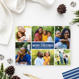 Modern God jul Navy Blue Photo Collage Julkort