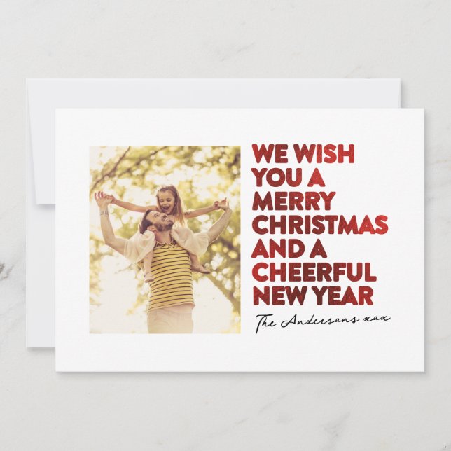 MODERN GOD JUL OCH NYTT ÅR FAUX RED FOIL JULKORT (Framsida)