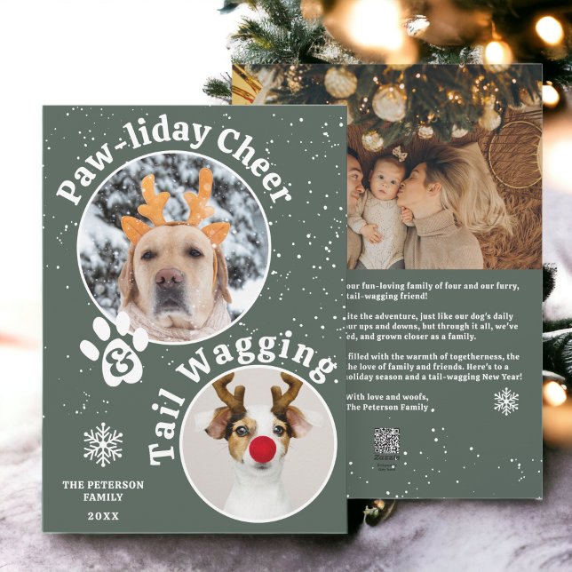 Modern god jul-pawliday-matar roligt 3-foton julkort (Modern merry Christmas pawliday pets fun 3 photos Holiday Card)