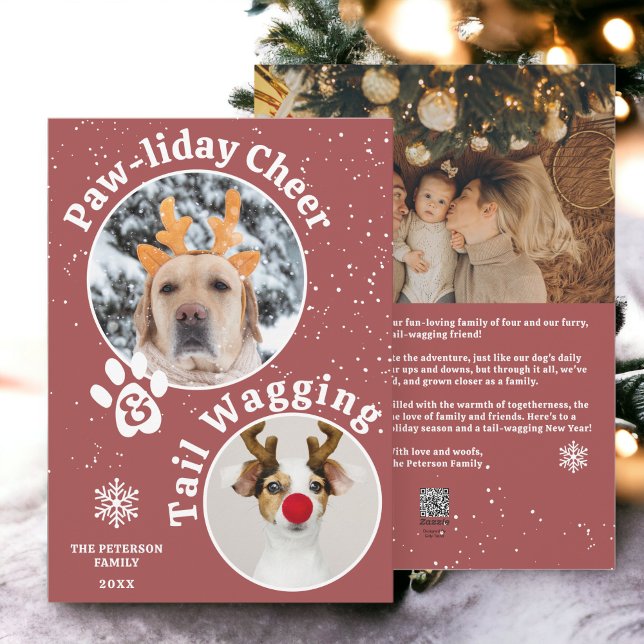 Modern god jul-pawliday-matar roligt 3-foton julkort (Modern merry Christmas pawliday pets fun 3 photos Holiday Card)