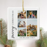 Modern God jul Photo Collage Julgransprydnad Keramik<br><div class="desc">God jul! Skicka ditt varma önskemål till vänner och familj den här julhelgen med ett anpassade fotokollage julprydnad med enkel modern typografi. Anpassa genom att lägga till anpassningsbarnas foton,  namn,  år och annan information. Denna minsta julprydnad finns i andra färg.</div>