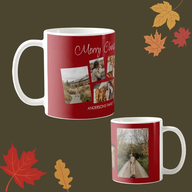 Modern God jul Photo Collage Kaffemugg (Holiday photo collage mug)