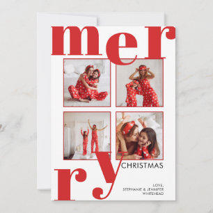 Modern God jul Photo Collage Red Julkort