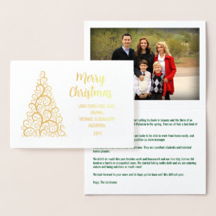 Modern God jul Photo Julafton Träd Brev Guld Folierat Kort