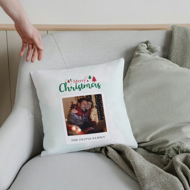 Modern God jul Photo Personlig Kudde (Modern Merry Christmas Photo Personalized Throw Pillow)