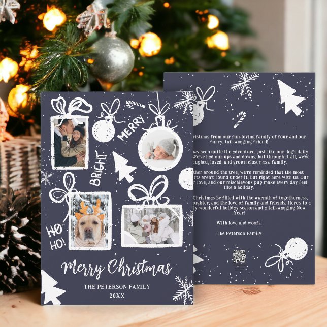 Modern god jul presenter blå roligt 4 foton julkort (Modern merry Christmas presents blue fun 4 photos Holiday Card)