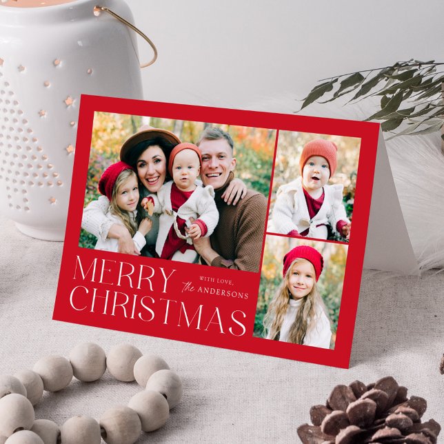 Modern God jul Red 4 Photo Helgkort (Skapare uppladdad)