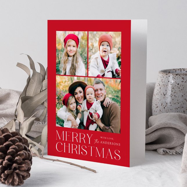 Modern God jul Red 7 Photo Collage Helgkort (Skapare uppladdad)