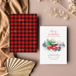 Modern God jul Red Lastbil Buffalo-familjen Anteckningskort<br><div class="desc">Vilket bättre sätt att låta dina vänner och familj veta att du tänker på dem än att önska dem ett mycket God jul med det klassiska röda lastbil i snö med ett Julgran på baksidan för att få sinnet för vad som är till kom. Ändra enkelt texten på kortet genom...</div>