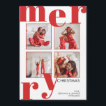 Modern God jul Red Photo Collage<br><div class="desc">Ha ett modernt god jul med det här 4 fotokollage-helgdag. Det här kortet har Merry i ett stort teckensnitt. Anpassa varje fotopunkt och lägg till namnen vid grund.</div>