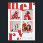 Modern God jul Red Photo Collage<br><div class="desc">Ha ett modernt god jul med det här 4 fotokollage-helgdag. Det här kortet har Merry i ett stort teckensnitt. Anpassa varje fotopunkt och lägg till namnen vid grund.</div>