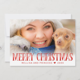 Modern God jul Red Script Photo Helgdag Julkort