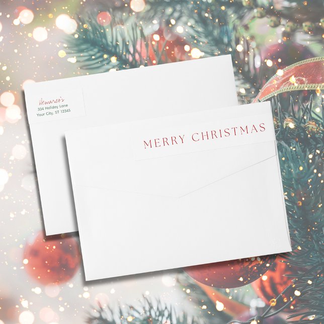Modern God jul Returadress Etikettband (Modern Merry Christmas Return Address Wrap Around Label
)