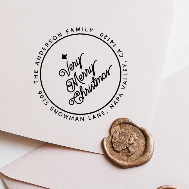 Modern God jul-Returadress för skriptrunda Självfärgande Stämpel (Modern Merry Christmas Script Round Return Address Self-inking Stamp)