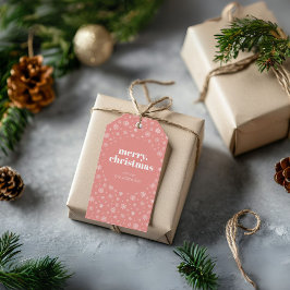 Modern God jul Rosa med snöflake Mönster Presentetikett