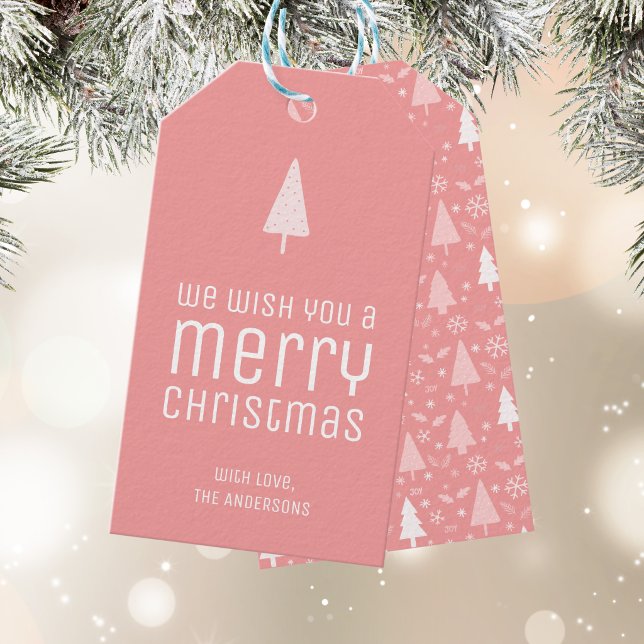 Modern God Jul Rosa Personlig Presentetikett (Modern Merry Christmas Pink Personalized Gift Tags)