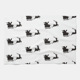 Modern God jul Santa Sleigh och Reindeer Kökshandduk