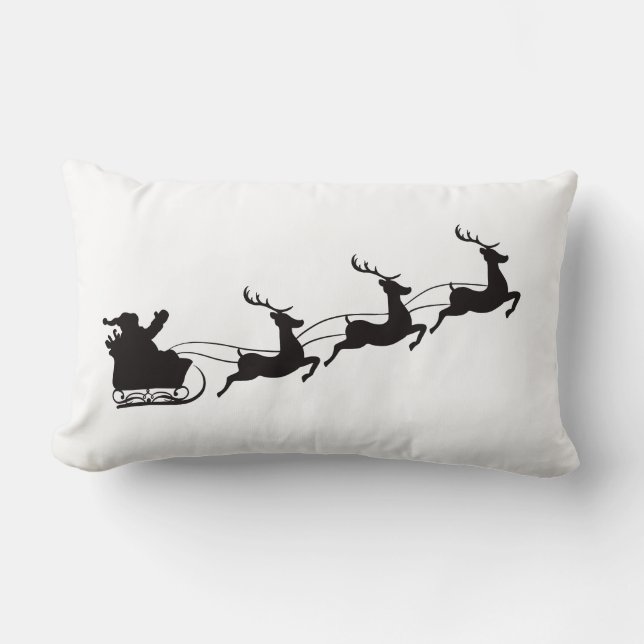 Modern God jul Santa Sleigh och Reindeer Lumbarkudde (Framsida)