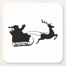 Modern God jul Santa Sleigh och Reindeer Underlägg Papper Kvadrat