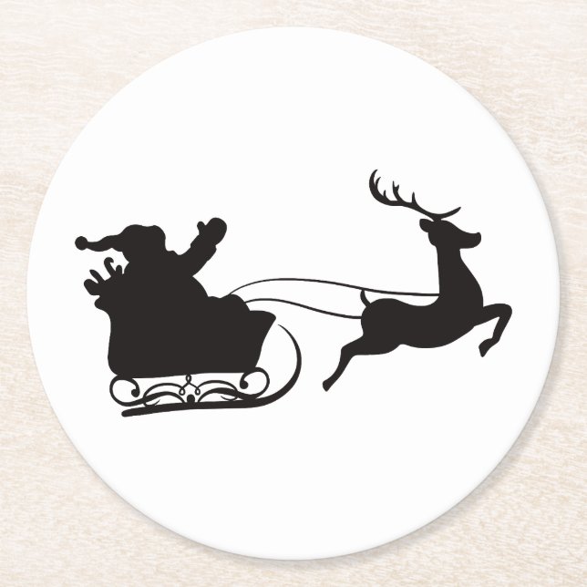Modern God jul Santa Sleigh och Reindeer Underlägg Papper Rund (Framsidan)