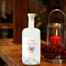 Modern God jul Script Holly Bow Spritflaskor Etikett