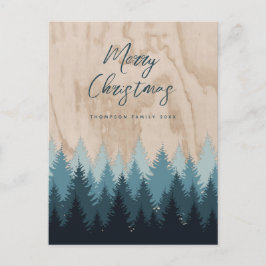 Modern God jul Script Rustic Wood Forest Helg Vykort