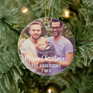 Modern God Jul Skript Anpassad Familjefoto Julgransprydnad Keramik