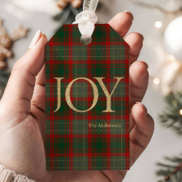 Modern God jul-skript Joy tartan red Presentetikett