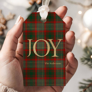 Modern God jul-skript Joy tartan red Presentetikett