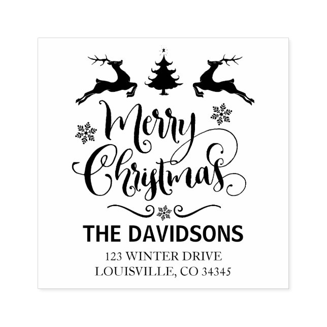 Modern God jul-skript, monogram Stämpel (Tryck)