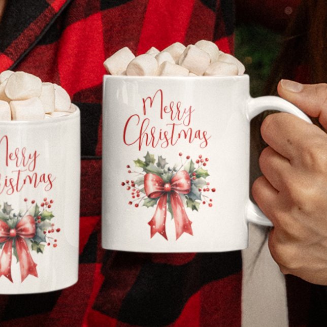 Modern God jul-skript, röd ruta Kaffemugg (Skapare uppladdad)