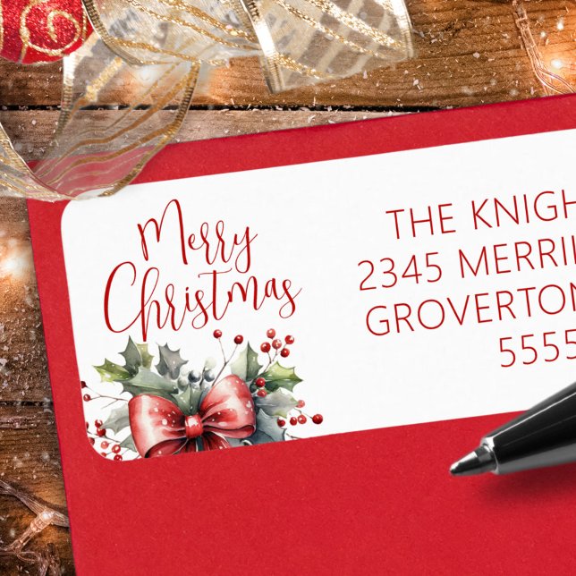 Modern God jul-skript, röd ruta Returadress Etikett (Skapare uppladdad)