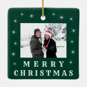 Modern God jul Snö Family Photo Grönt Julgransprydnad Keramik
