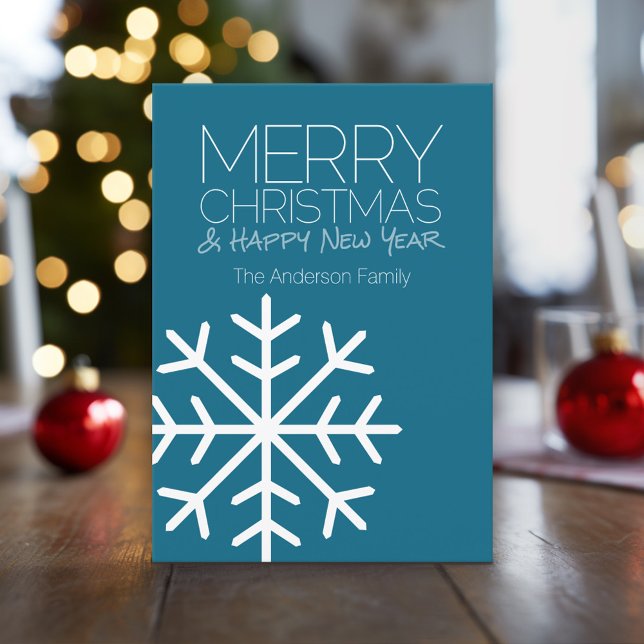 Modern God jul-snöflake - ej fotofoto Julkort (Modern, Minimal Christmas Card with Large Snowflake)