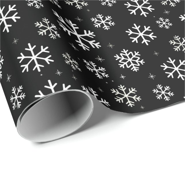 Modern God jul Snöflingor Mönster Black Presentpapper (Rullad Hörn)