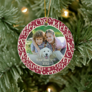 Modern GOD JUL Snowflake Photo Cranberry Julgransprydnad Keramik