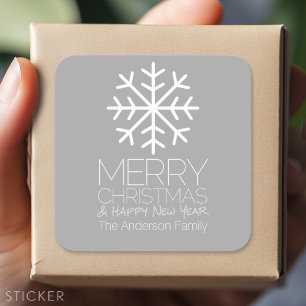 Modern God jul Snowflake - silver grått Fyrkantigt Klistermärke